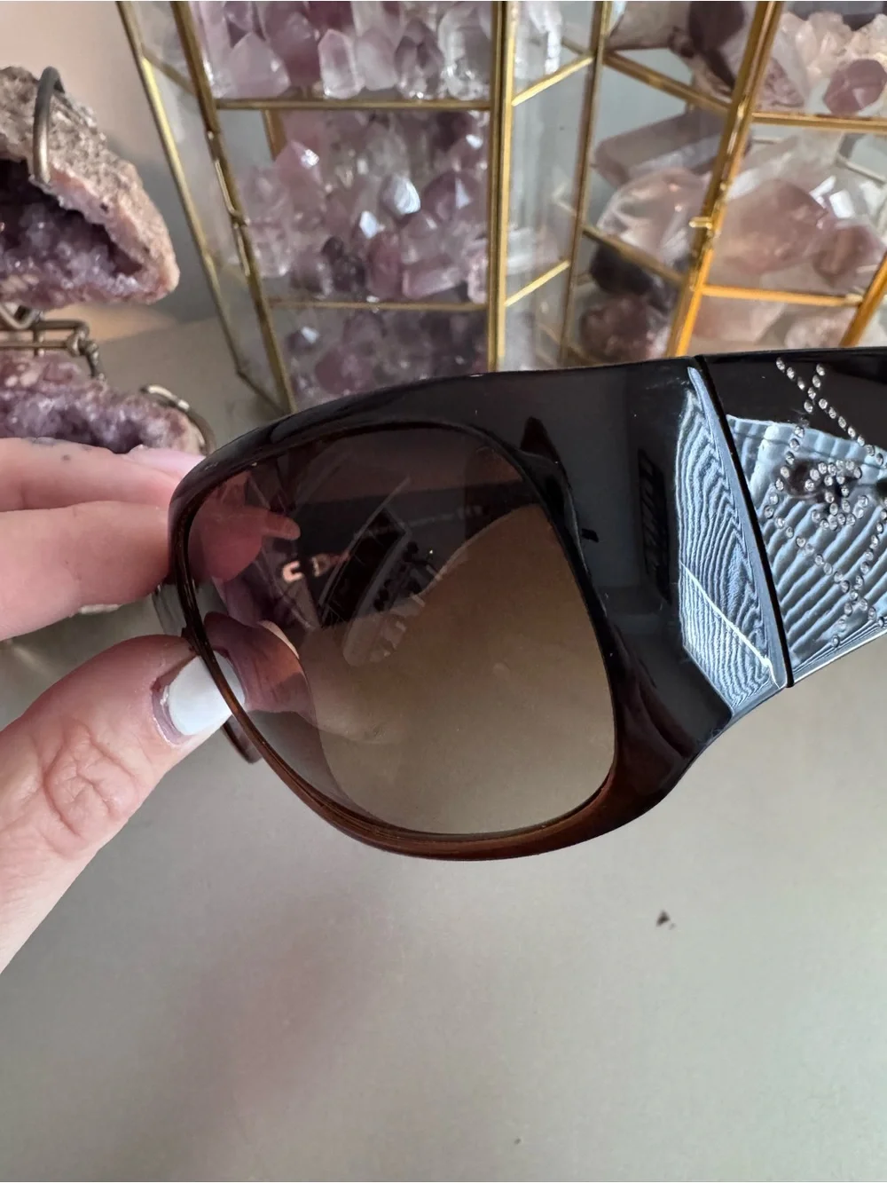 CHANEL5080-B Brown Crystal-Accented Tortoise Sunglasses